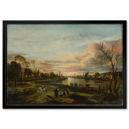 Plakat w ramie Rembrandt "Krajobraz o zachodzie słońca" - reprodukcja
