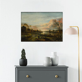 Plakat samoprzylepny Rembrandt "Krajobraz o zachodzie słońca" - reprodukcja