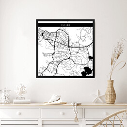 Obraz w ramie Mapa miast świata - Rejkiawik - biała