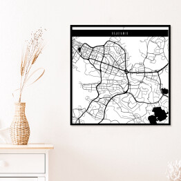 Plakat w ramie Mapa miast świata - Rejkiawik - biała