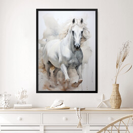 Obraz w ramie Biały koń w galopie