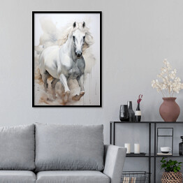 Plakat w ramie Biały koń w galopie