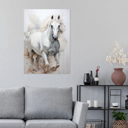 Plakat Biały koń w galopie