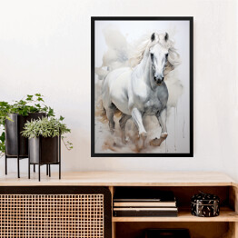 Obraz w ramie Biały koń w galopie
