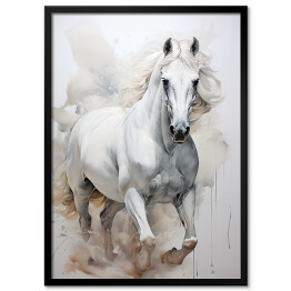Plakat w ramie Biały koń w galopie