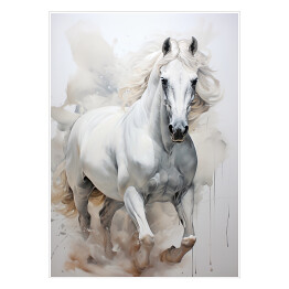 Plakat samoprzylepny Biały koń w galopie