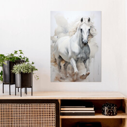 Plakat samoprzylepny Biały koń w galopie