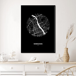 Plakat w ramie Mapa Warszawy w kole czarno-biała