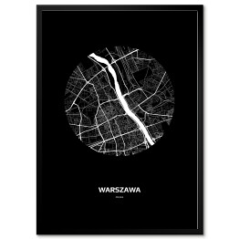 Obraz klasyczny Mapa Warszawy w kole czarno-biała