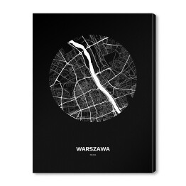 Obraz na płótnie Mapa Warszawy w kole czarno-biała