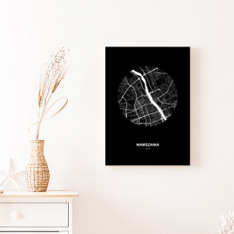 Obraz na płótnie Mapa Warszawy w kole czarno-biała