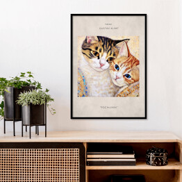 Plakat w ramie Portret kotów inspirowany sztuką - Gustav Klimt "Pocałunek"