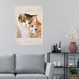 Plakat samoprzylepny Portret kotów inspirowany sztuką - Gustav Klimt "Pocałunek"