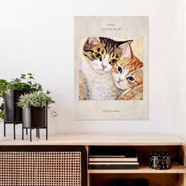 Plakat samoprzylepny Portret kotów inspirowany sztuką - Gustav Klimt "Pocałunek"