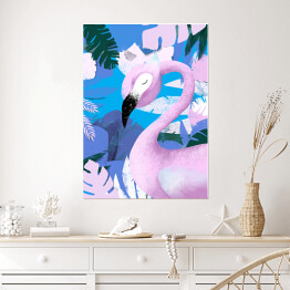 Plakat samoprzylepny Dżungla - różowy flaming
