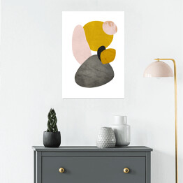 Plakat samoprzylepny Złoto szara abstrakcja z czarnym elementem