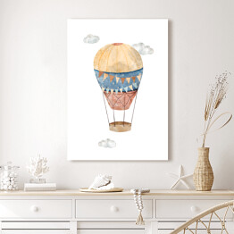 Obraz na płótnie Malowany balon w odcieniach rdzawym, beżowym i niebieskim w chmurach