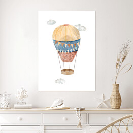 Plakat samoprzylepny Malowany balon w odcieniach rdzawym, beżowym i niebieskim w chmurach
