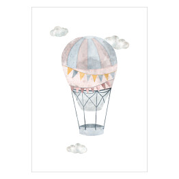 Plakat Malowany balon w odcieniach różowym i szarym w chmurach