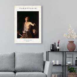 Obraz klasyczny Caravaggio "David with the Head of Goliath" - reprodukcja z napisem. Plakat z passe partout
