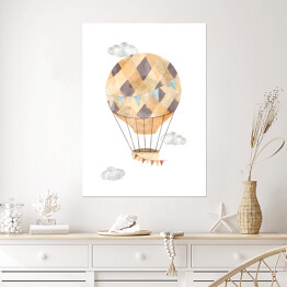 Plakat samoprzylepny Balon w odcieniach brązu i beżu w chmurach
