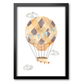 Obraz w ramie Balon w odcieniach brązu i beżu w chmurach