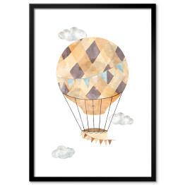 Plakat w ramie Balon w odcieniach brązu i beżu w chmurach
