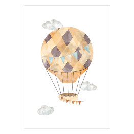 Plakat samoprzylepny Balon w odcieniach brązu i beżu w chmurach