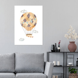 Plakat Balon w odcieniach brązu i beżu w chmurach