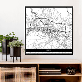 Obraz w ramie Mapa miast świata - Skopje - biała