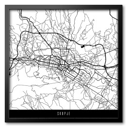 Obraz w ramie Mapa miast świata - Skopje - biała