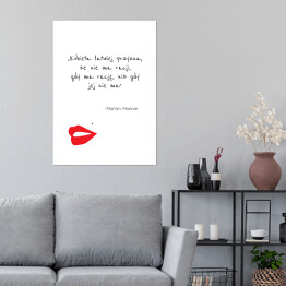 Plakat samoprzylepny Cytat Marylin Monroe - czerwone usta na białym tle