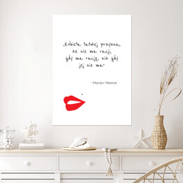 Plakat samoprzylepny Cytat Marylin Monroe - czerwone usta na białym tle