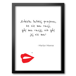 Obraz w ramie Cytat Marylin Monroe - czerwone usta na białym tle