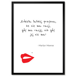 Plakat w ramie Cytat Marylin Monroe - czerwone usta na białym tle