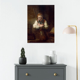 Plakat samoprzylepny Rembrandt Dziewczyna z miotłą. Reprodukcja
