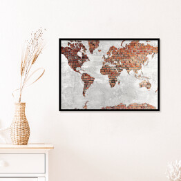Plakat w ramie Mapa świata z motywem cegły