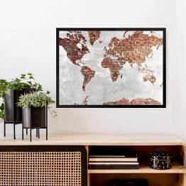 Obraz w ramie Mapa świata z motywem cegły