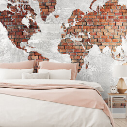 Fototapeta samoprzylepna Mapa świata z motywem cegły