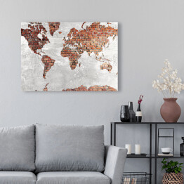 Obraz klasyczny Mapa świata z motywem cegły