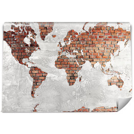 Fototapeta winylowa zmywalna Mapa świata z motywem cegły