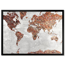 Obraz klasyczny Mapa świata z motywem cegły