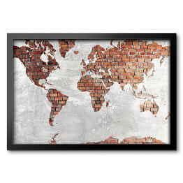 Obraz w ramie Mapa świata z motywem cegły