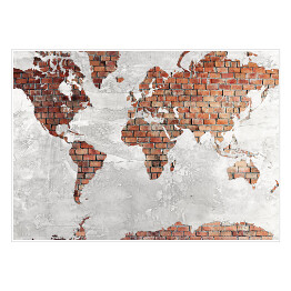 Plakat samoprzylepny Mapa świata z motywem cegły