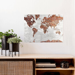 Plakat samoprzylepny Mapa świata z motywem cegły