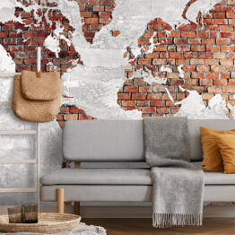 Fototapeta winylowa zmywalna Mapa świata z motywem cegły