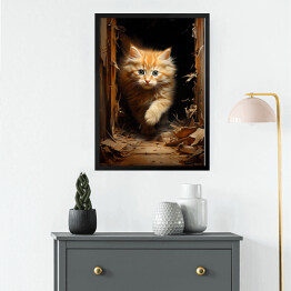 Obraz w ramie Kot maine coon - spacerujący słodki zwierzak 