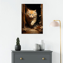 Plakat samoprzylepny Kot maine coon - spacerujący słodki zwierzak 