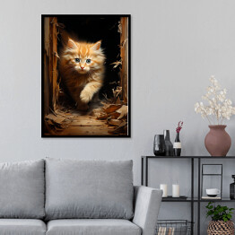 Plakat w ramie Kot maine coon - spacerujący słodki zwierzak 