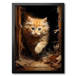 Obraz w ramie Kot maine coon - spacerujący słodki zwierzak 